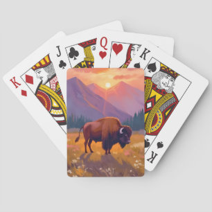 Baraja De Cartas Bisonte de Grand Teton Pintura de viaje al parqu