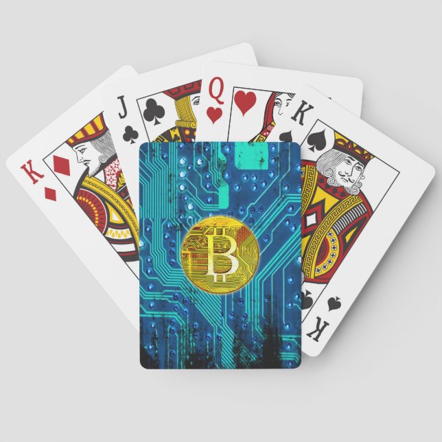 Baraja De Cartas Bitcoin de criptodivisa y placa de circuito (Reverso)