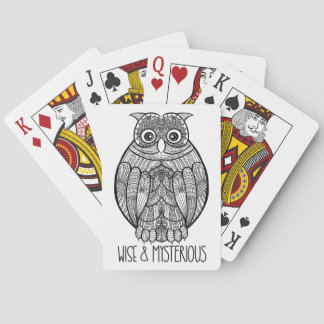 Baraja De Cartas Black and White Mandala Owl Illustration with Text