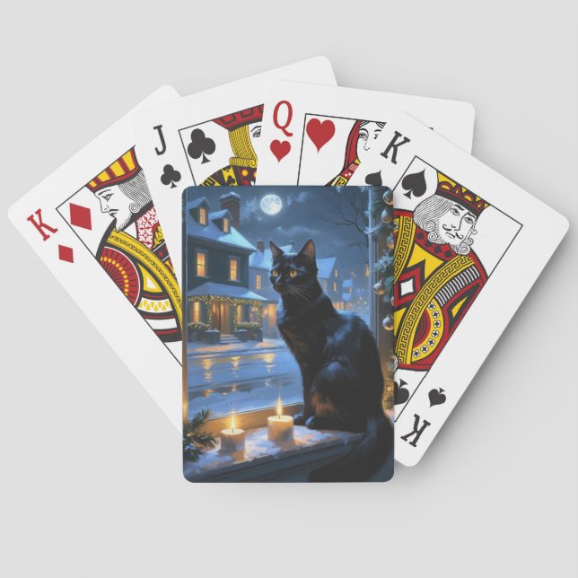 Baraja De Cartas Black Cat With Christmas Lights Holiday (Reverso)