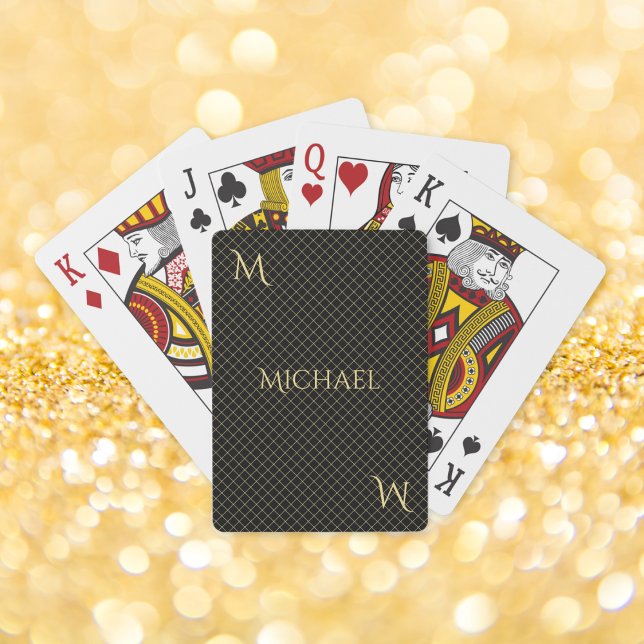 Baraja De Cartas Black Faux Gold Monogramado Modern Elegant Poker (Black Faux Gold Monogrammed Modern Elegant Poker Playing Cards)
