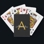 Baraja De Cartas Black Gold Modern Script Girly Monograma Nombre<br><div class="desc">Cartas de juego de nombres de monograma de escritura simple en negro y oro. Esto hace que el dulce perfecto cumpleaños 16,  boda,  ducha de novia,  aniversario,  ducha de bebé o fiesta de soltera sea regalo para alguien que ama el lujo glam y los estilos de moda.</div>