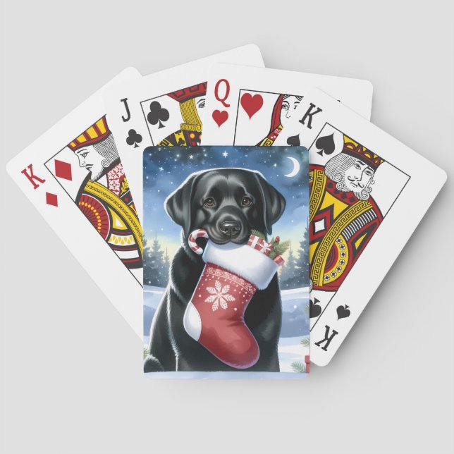 Baraja De Cartas Black Lab Feliz Navidad - Cachorro cachorro perro  (Reverso)