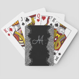 Baraja De Cartas Black Silver Faux Glitter Grey Modern Monogram