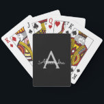 Baraja De Cartas Black Silver Modern Script Girly Monograma Nombre<br><div class="desc">Cartas de juego de nombres de monograma de escritura simple negro y plateado. Esto hace que el dulce perfecto cumpleaños 16,  boda,  ducha de novia,  aniversario,  ducha de bebé o fiesta de soltera sea regalo para alguien que ama el lujo glam y los estilos de moda.</div>