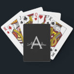 Baraja De Cartas Black Silver Modern Script Girly Monograma Nombre<br><div class="desc">Cartas de juego de nombres de monograma de escritura simple negro y plateado. Esto hace que el dulce perfecto cumpleaños 16,  boda,  ducha de novia,  aniversario,  ducha de bebé o fiesta de soltera sea regalo para alguien que ama el lujo glam y los estilos de moda.</div>