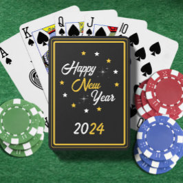 Baraja De Cartas Black White & Gold Star Feliz Año Nuevo 2024