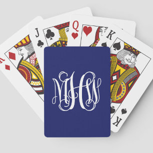 Baraja De Cartas Blanco Azul 3 Iniciales Viña Letra Monograma DIY B