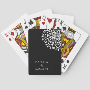 Baraja De Cartas Blanco Brillante Sobre Boda Flourista Negra