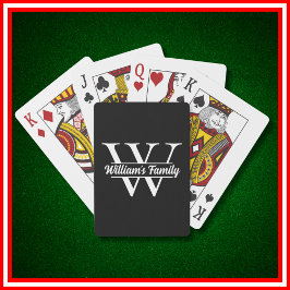 Baraja De Cartas Blanco y negro | Monograma de nombre de familia si