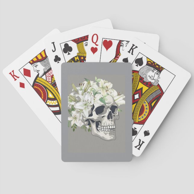 Baraja De Cartas Bloom silencioso: Calaveras y lirios blancos (Reverso)