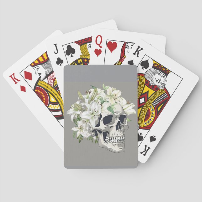 Baraja De Cartas Bloom silencioso: Calaveras y lirios blancos (Reverso)