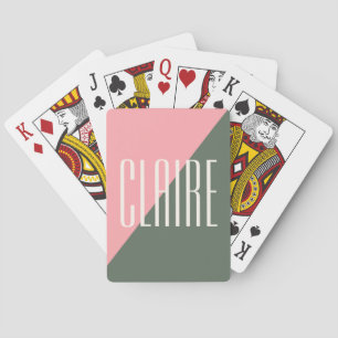 Baraja De Cartas Bloque de color geométrico rosa y verde nombre per