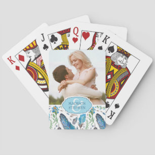 Baraja De Cartas Blue Boho Aztec Watercolor - Foto Boda