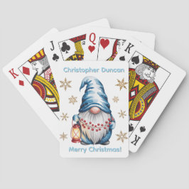 Baraja De Cartas Blue Christmas Gnome with Red Lantern Berries