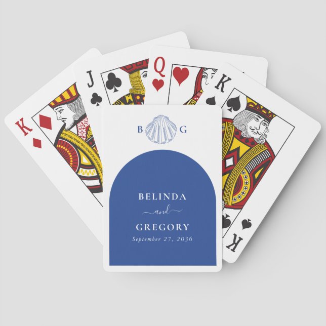 Baraja De Cartas Blue Clam Seashells Coastal Seaside Beach Wedding (Reverso)