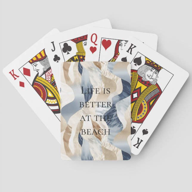 Baraja De Cartas Blue Cream Sand Ivory Abstract Waves Beach (Reverso)