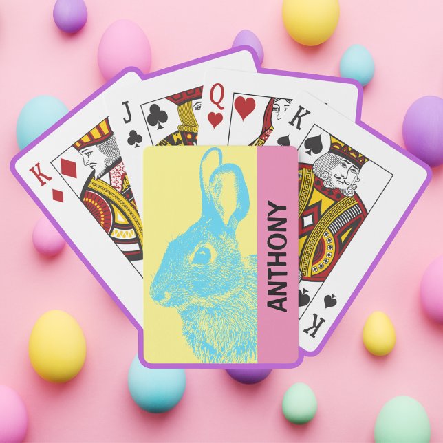 Baraja De Cartas Blue Easter Bunny Retro Pastel (Easter basket filler present Bunny Rabbit Customizable Playing Cards, Retro Style in Pastel Colors.)