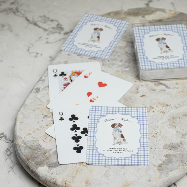 Baraja De Cartas Blue Gingham | Spaniel Dog Illustration Wedding (Subido por el creador)