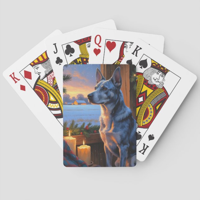 Baraja De Cartas Blue Heeler Con Luces De Navidad Fiesta  (Reverso)
