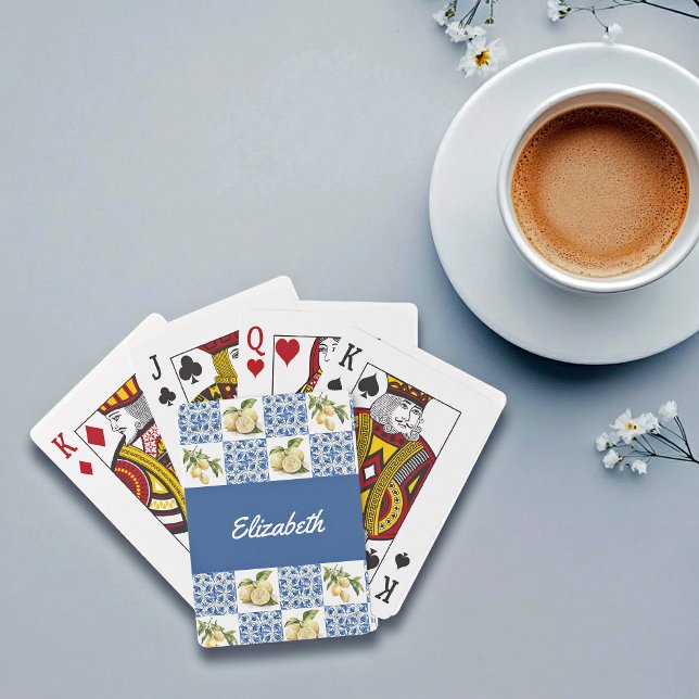 Baraja De Cartas Blue Tile French Country Lemon Custom Name (Subido por el creador)
