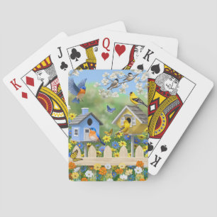 Baraja De Cartas Bluebirds Goldfinches Birdhouses Flower Garden