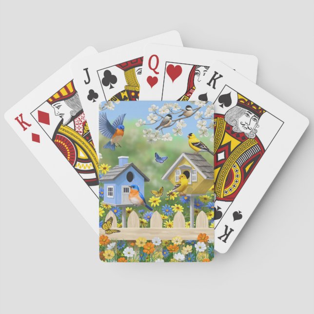 Baraja De Cartas Bluebirds Goldfinches Birdhouses Flower Garden (Reverso)