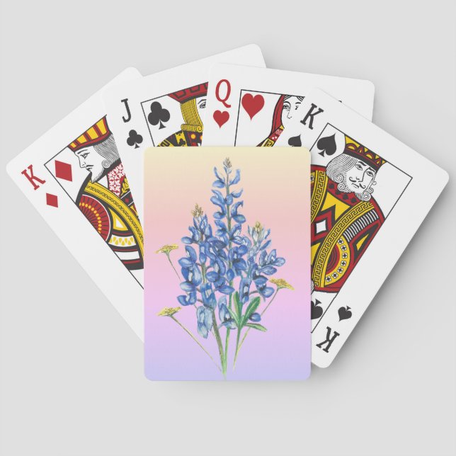 Baraja De Cartas Bluebonnets sobre fondo rosado (Reverso)