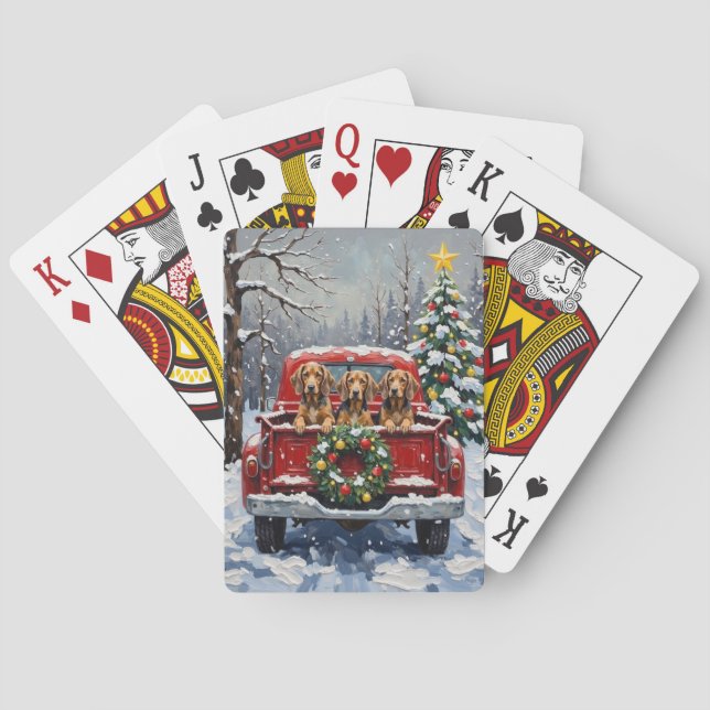 Baraja De Cartas Bluetick Coonhound Christmas Red Truck Holiday (Reverso)