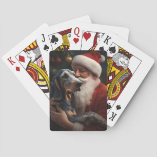 Baraja De Cartas Bluetick Coonhound con Santa Claus Navidad