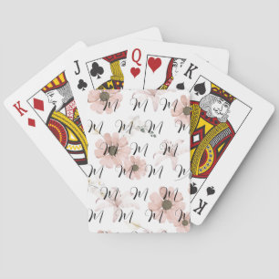 Baraja De Cartas Blush de Flores Rosadas Acuarela Monograma de Arte