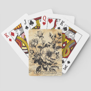 Baraja De Cartas Boceto botánico de rosa sepia vintage con letra sc
