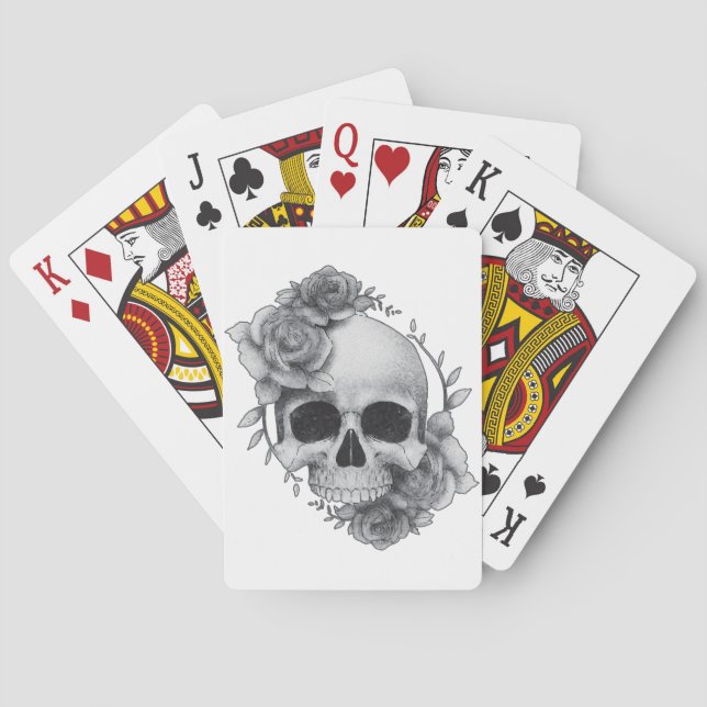 Baraja De Cartas Boceto de Calavera y Rosas (Reverso)
