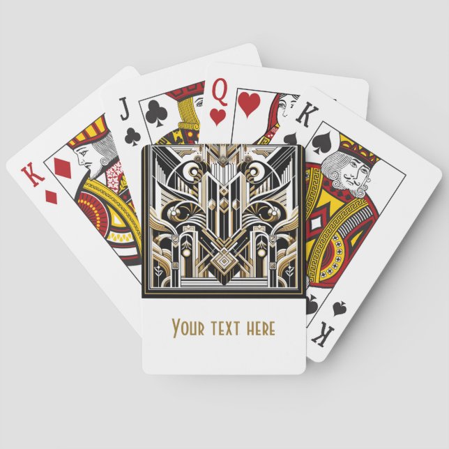 Baraja De Cartas Boda Art Déco de los locos años 20 en blanco, negr (Reverso)