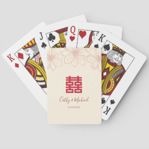 Baraja De Cartas Boda china roja y beige boho floral