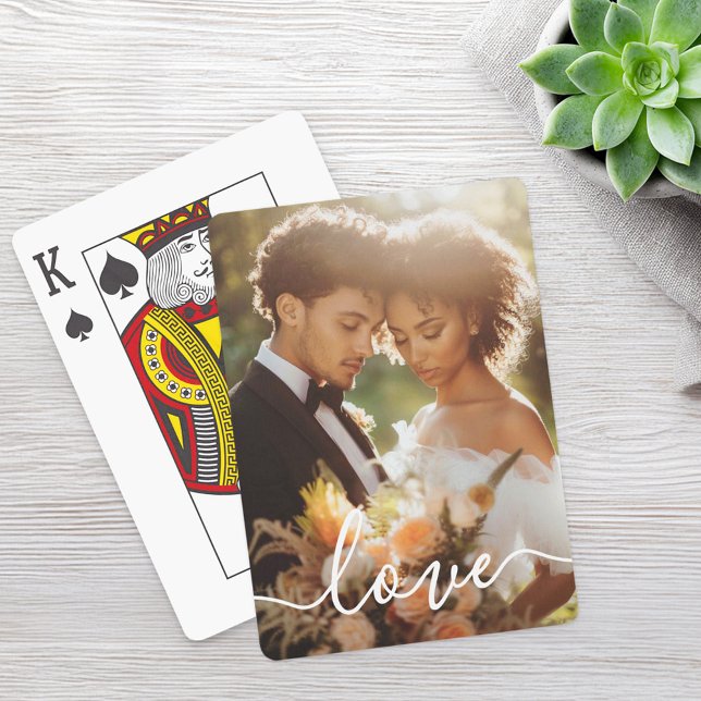 Baraja De Cartas Boda compromiso pareja foto amor texto blanco (Wedding engagement couple photo love white text poker cards)