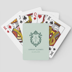 Baraja De Cartas Boda con Escudo Ornate Vintage Verde