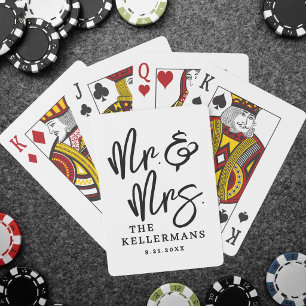 Baraja De Cartas Boda con Monograma Blanco y Negro