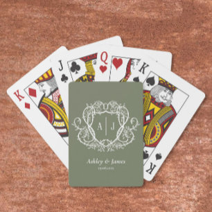 Baraja De Cartas Boda Cresta Monograma Botánico Barroco