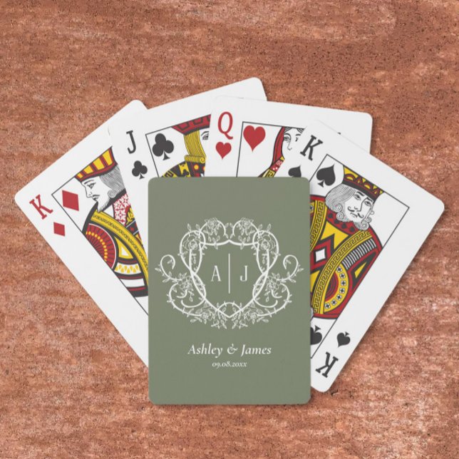 Baraja De Cartas Boda Cresta Monograma Botánico Barroco (Subido por el creador)
