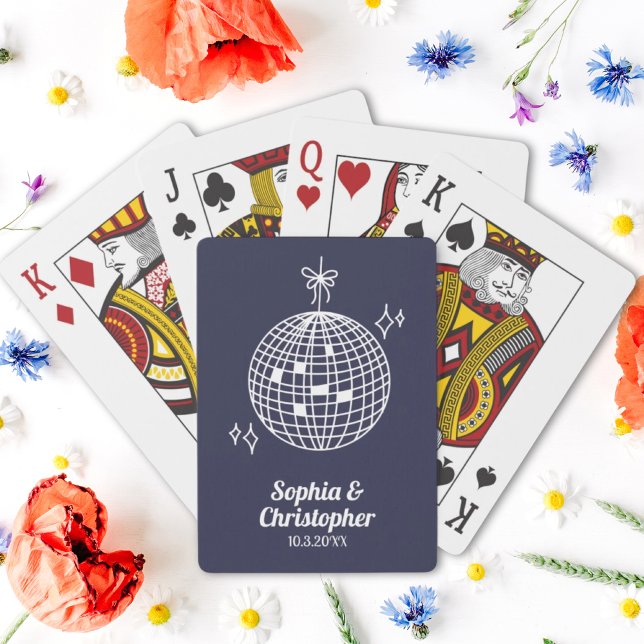 Baraja De Cartas Boda de bolas de disco azul de la Marina Retro Per (Retro Navy Blue Disco Ball Wedding Personalized Playing Cards
)