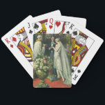 Baraja De Cartas Boda de cosecha, novia y novio con Menorah<br><div class="desc">Imagen de la ceremonia del amor al ilustracion vintage y boda romántico que presenta a una pareja casada en una hermosa sinagoga con vidrieras,  flores y una menorah de siete ramas. La novia lleva un vestido largo y blanco boda y el novio es guapo en su esmoquin.</div>
