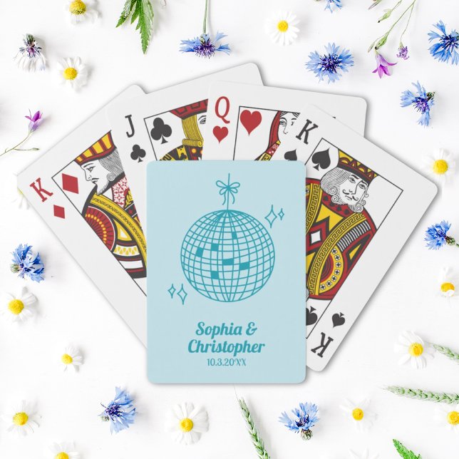 Baraja De Cartas Boda de disco azul retro Verde azulado (Retro Teal Blue Disco Ball Wedding Personalized Playing Cards
)