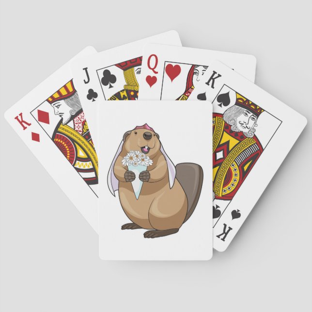 Baraja De Cartas Boda de flores de novia de Beaver (Reverso)