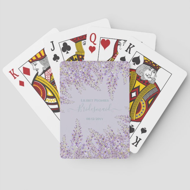 Baraja De Cartas Boda de jardín floral de glicinia morada (Reverso)