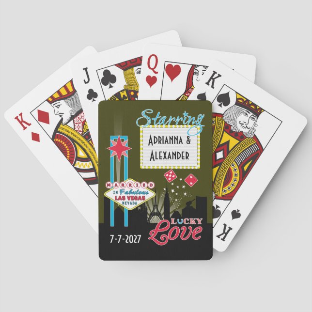 Baraja De Cartas Boda de Las Vegas Invitaciones Ciudad Neon (Reverso)