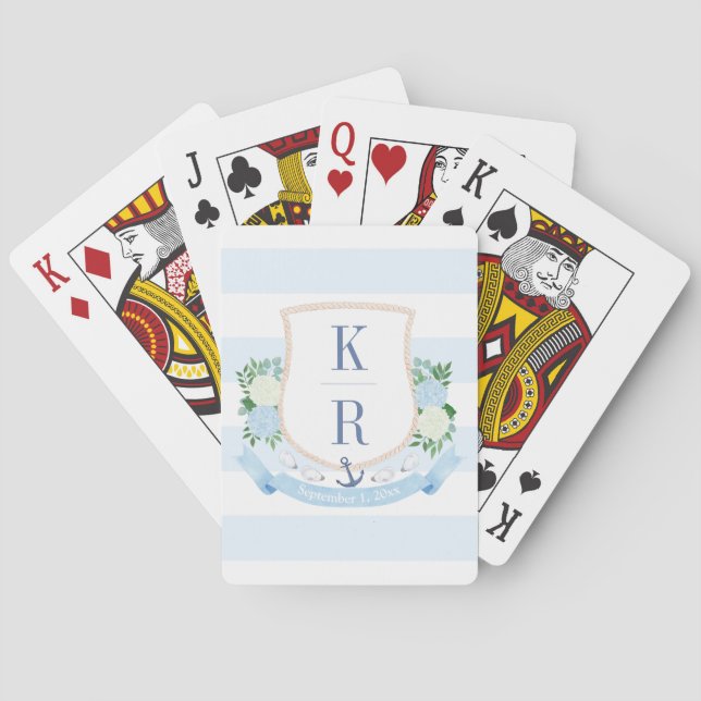 Baraja De Cartas Boda de Moda costera Monograma Favor (Reverso)