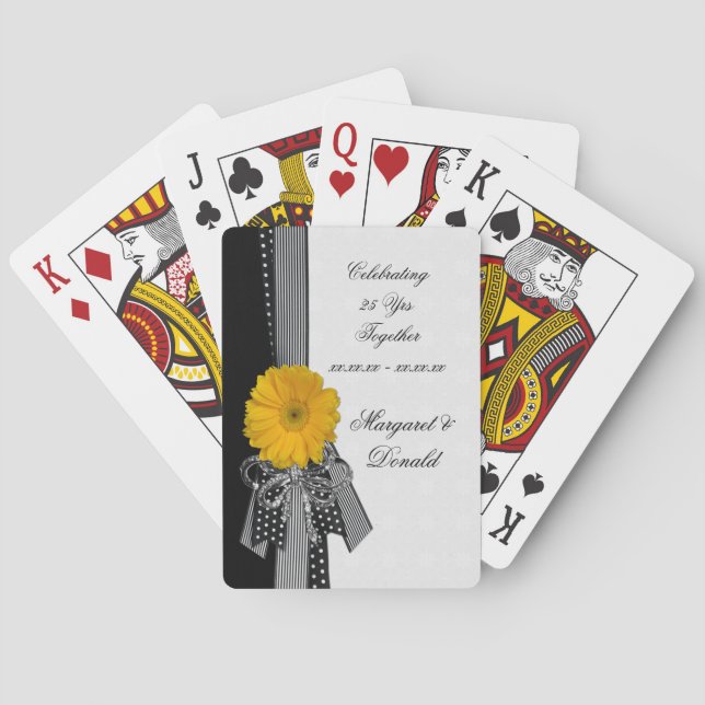 Baraja De Cartas Boda de puntos de polka blanco amarillo marrón neg (Reverso)