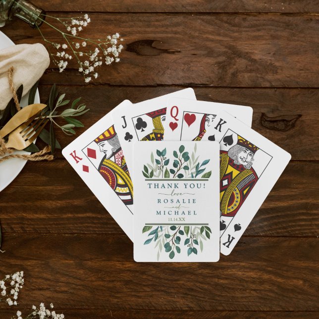 Baraja De Cartas Boda de verde botánico (Botanical Greenery Custom Wedding Playing Card Deck)