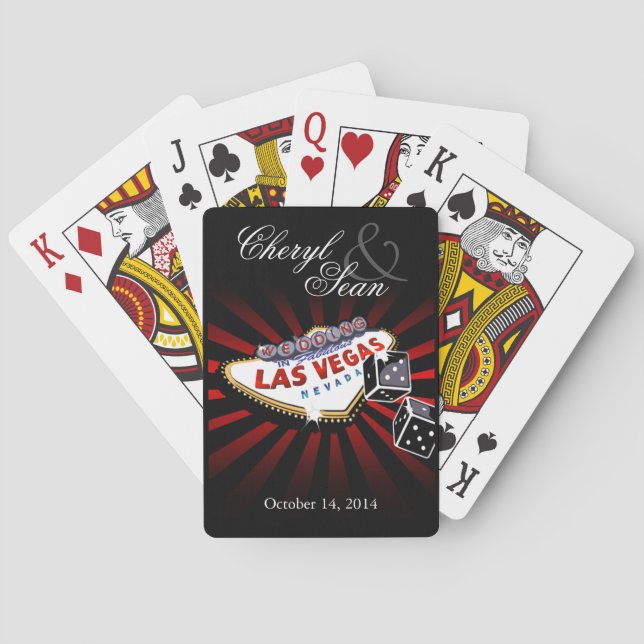 Baraja De Cartas Boda en Las Vegas, cartel rojo y negro de Las Vega (Reverso)